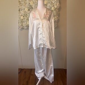 Victoria's Secret Gold Label Vintage White Satin Button-Front Pajama Pant Set